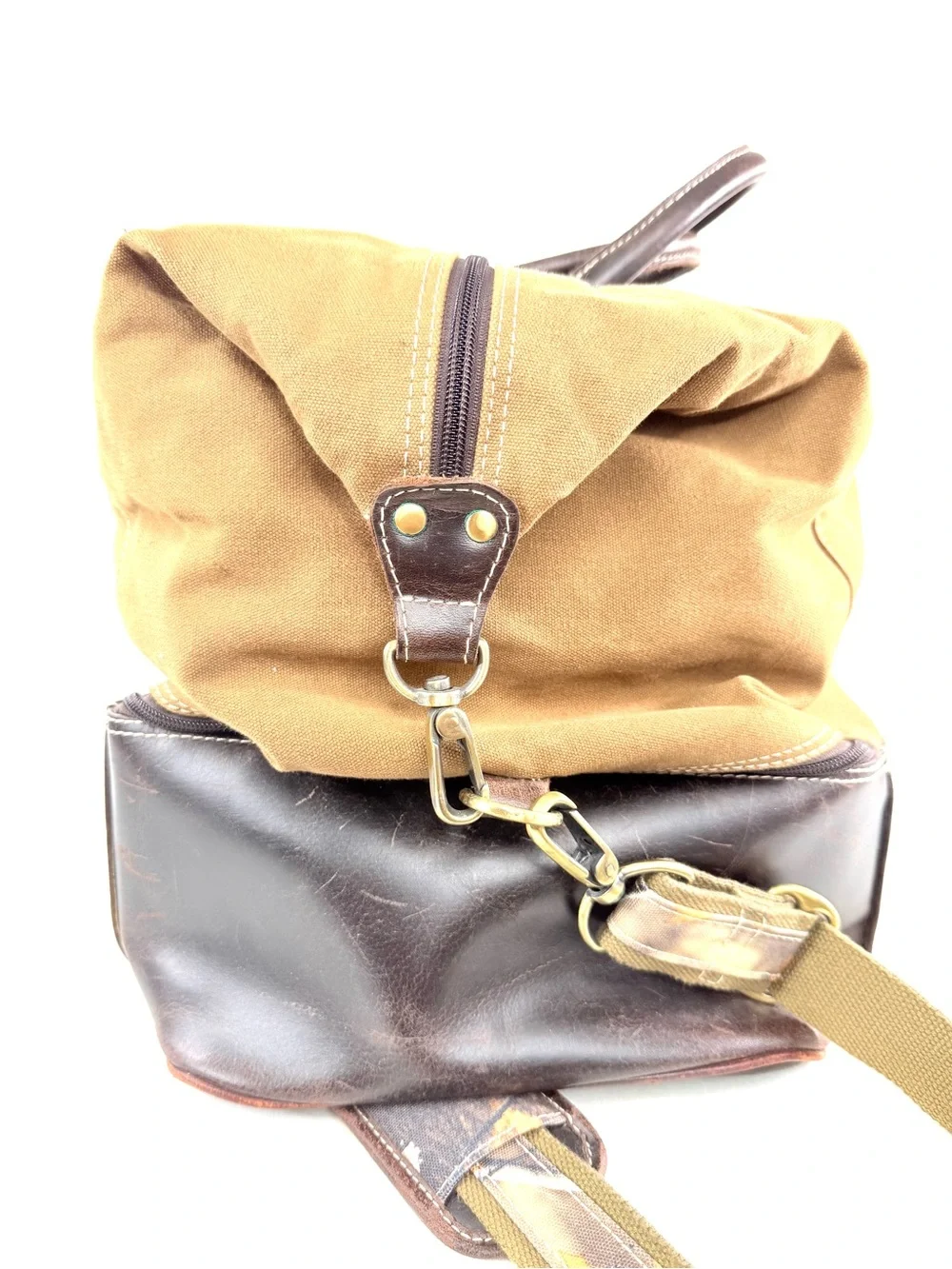 Tree Camo Brown Waxed Cotton Leather XL Hunting 2 Layer Zip Around Bag Outdoors